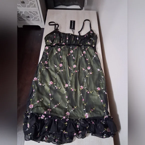 NWT Dolls Kill Delias A Day In My Life XL Green Floral Ruched Mini Dress!! - Picture 3 of 10